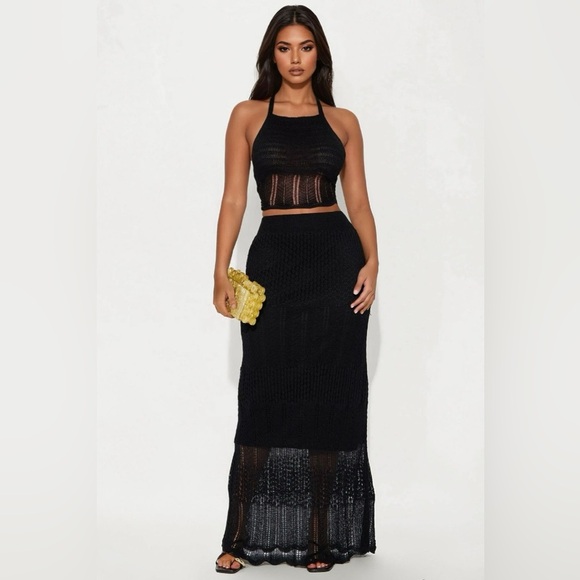 NWT Fashion Nova Elegant Black Knit Skirt and Top (SET) size Medium - Picture 1 of 1